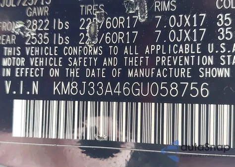 2016 Hyundai Tucson Se from USA, damaged, VIN KM8J33A46GU058756